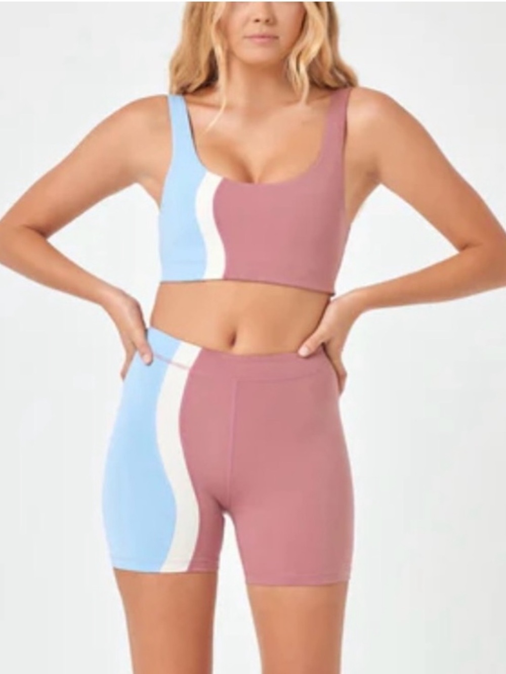 l*space Two-Tone Mauve and Light Blue Bike Shorts with White Accent